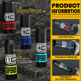 Aiourx 6-point deep sockets maximize contact with fasteners to prevent slipping.