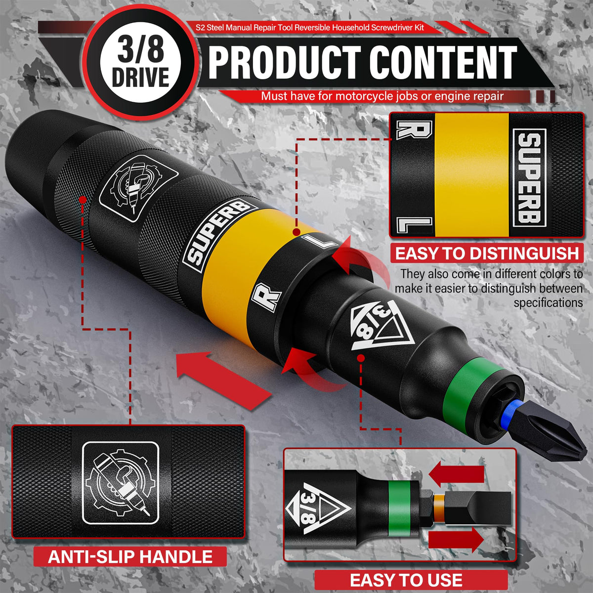 Aiourx reversible driver enables tightening and loosening fasteners with control.