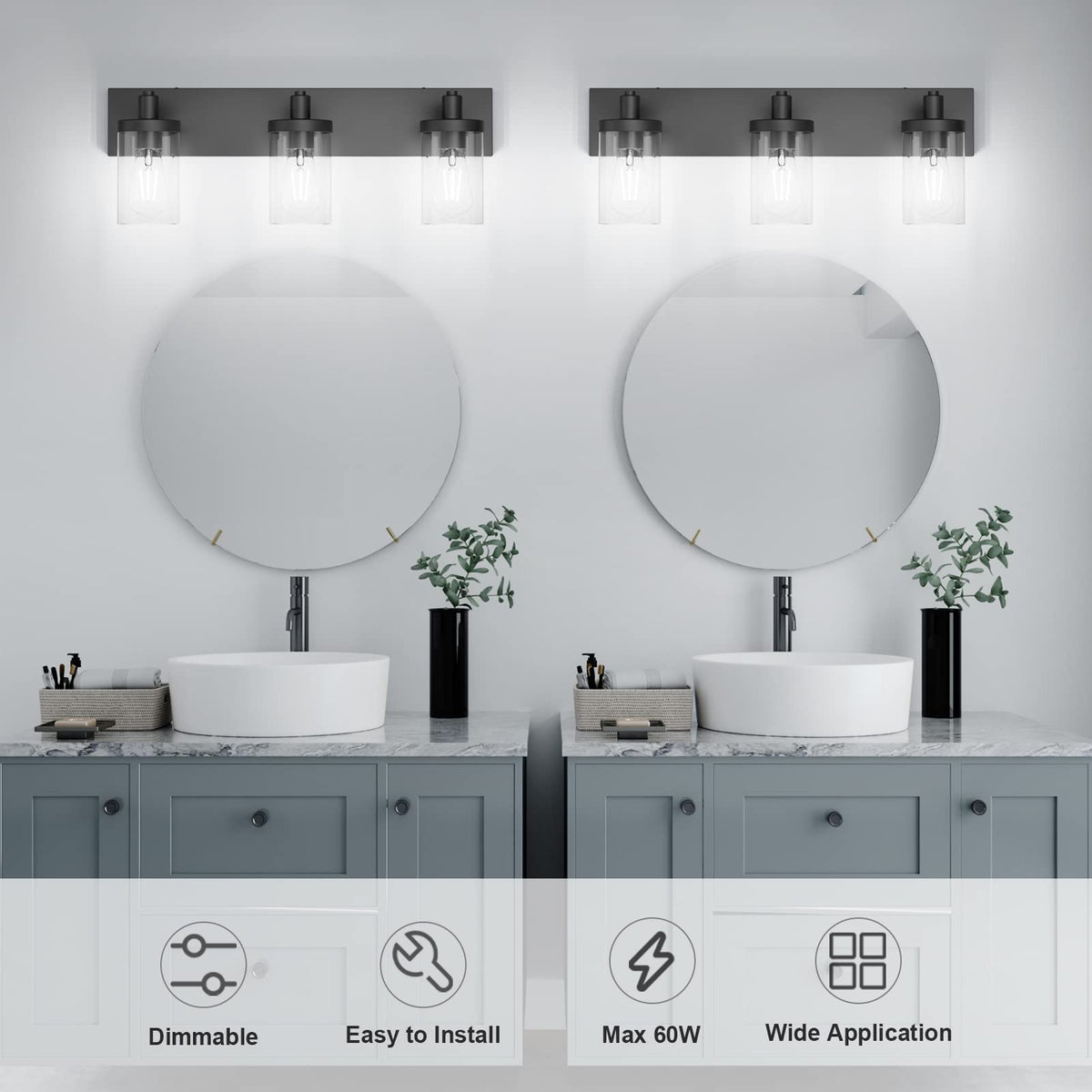 Aipsun bathroom light wall-mount design to fit above mirrors.