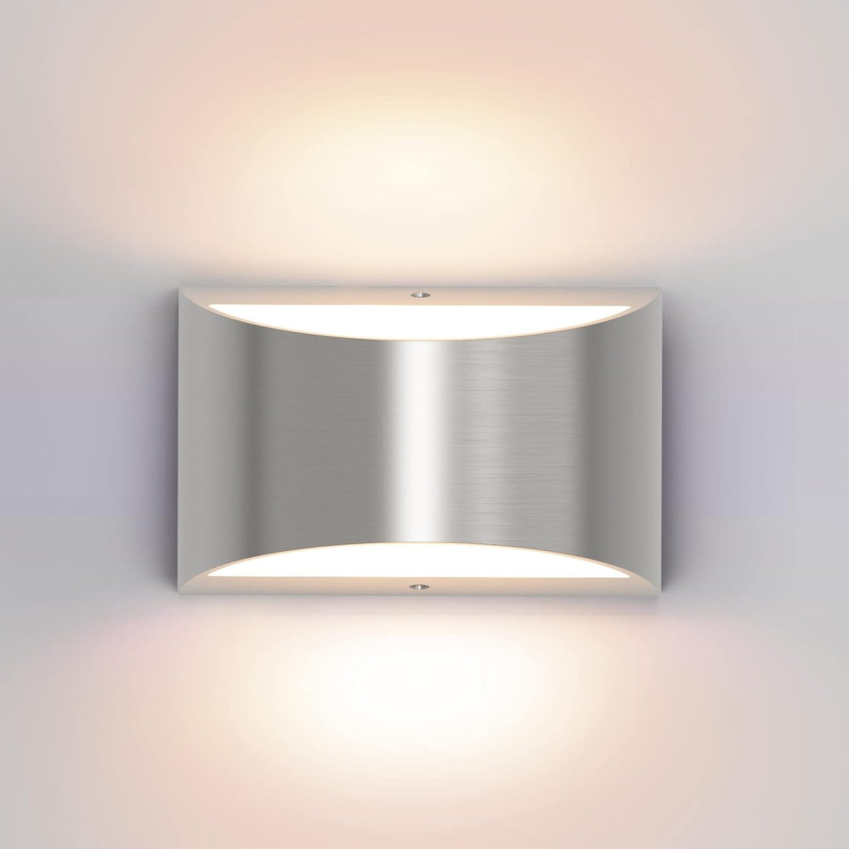 Aipsun nickel modern LED wall sconce front view with warm 3000K glow for living rooms