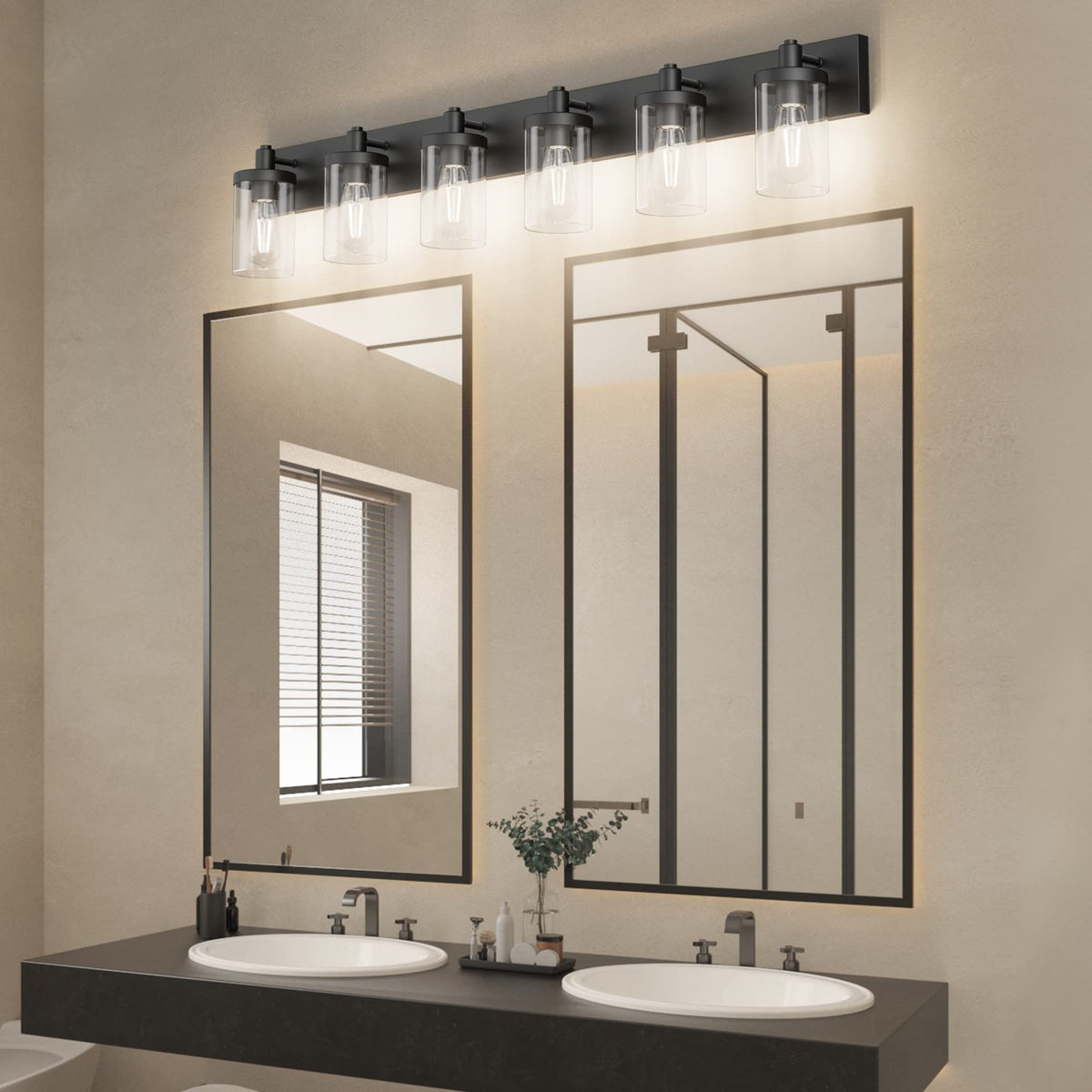 Closeup of glass shades on Aipsun vanity light