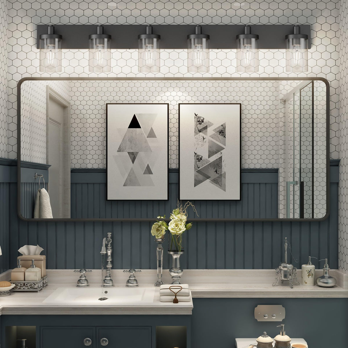 Aipsun 48in fixture in a bathroom setting with mirror