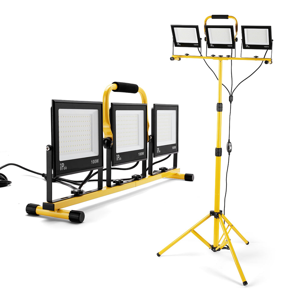 Aiptertet 30000-lumen work light on a stand delivering bright, energy-efficient illumination for garages.
