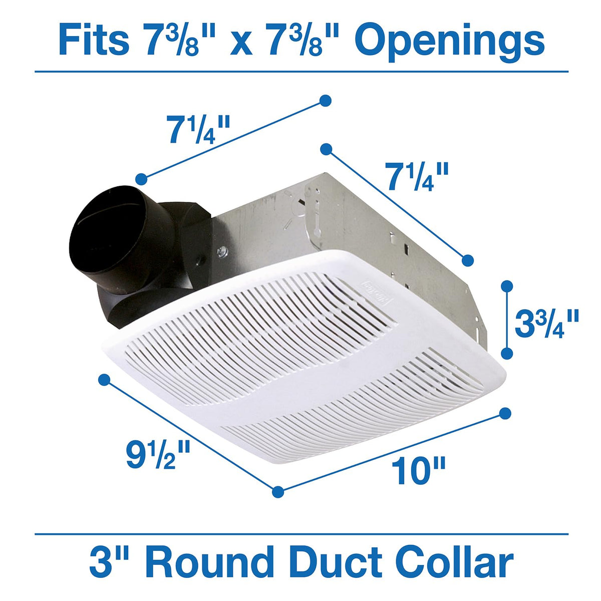 Air King AS50 grill dimensions highlighted for precise ceiling fit.