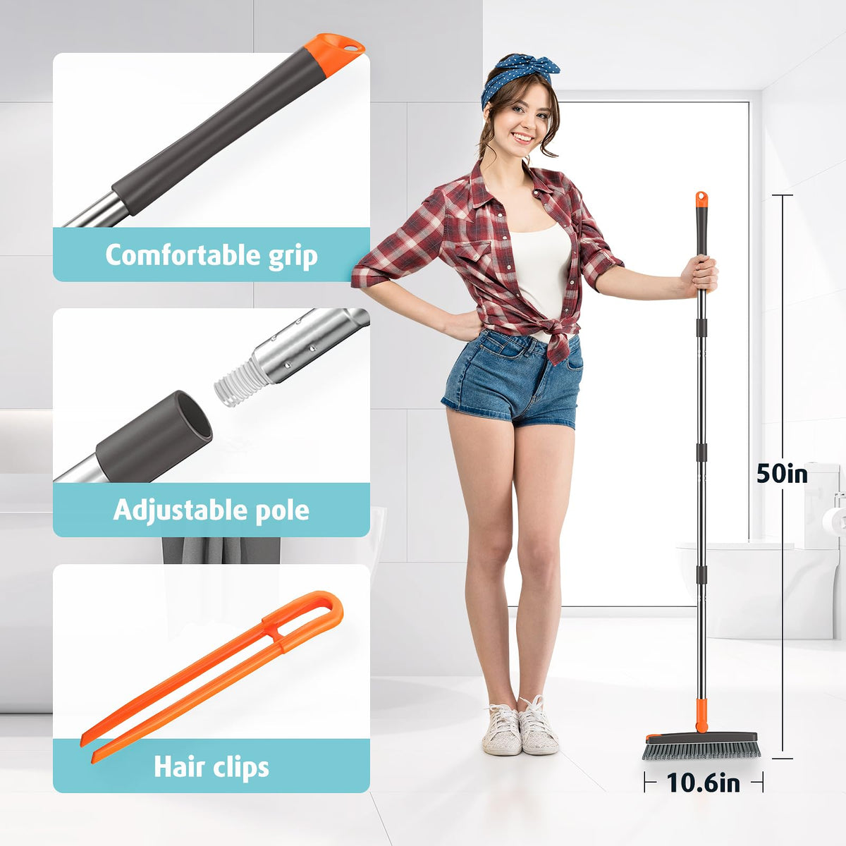 AIR U+ grout brush with hair clip captures debris during scrubbing