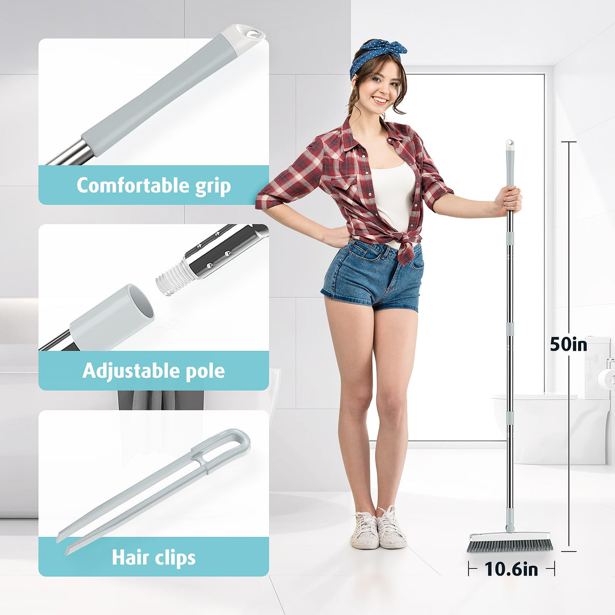 Air U+ V-shape grout brush with hair clip for easier debris removal