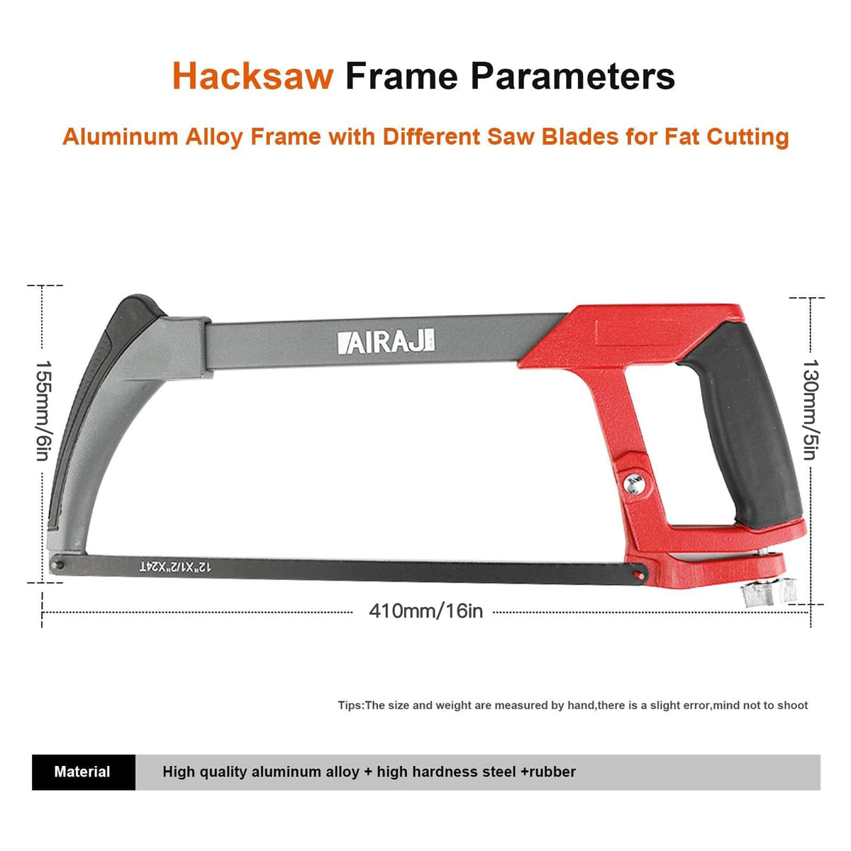 AIRAJ hacksaw frame tightening mechanism ensures stable blade tension during heavy-duty use.