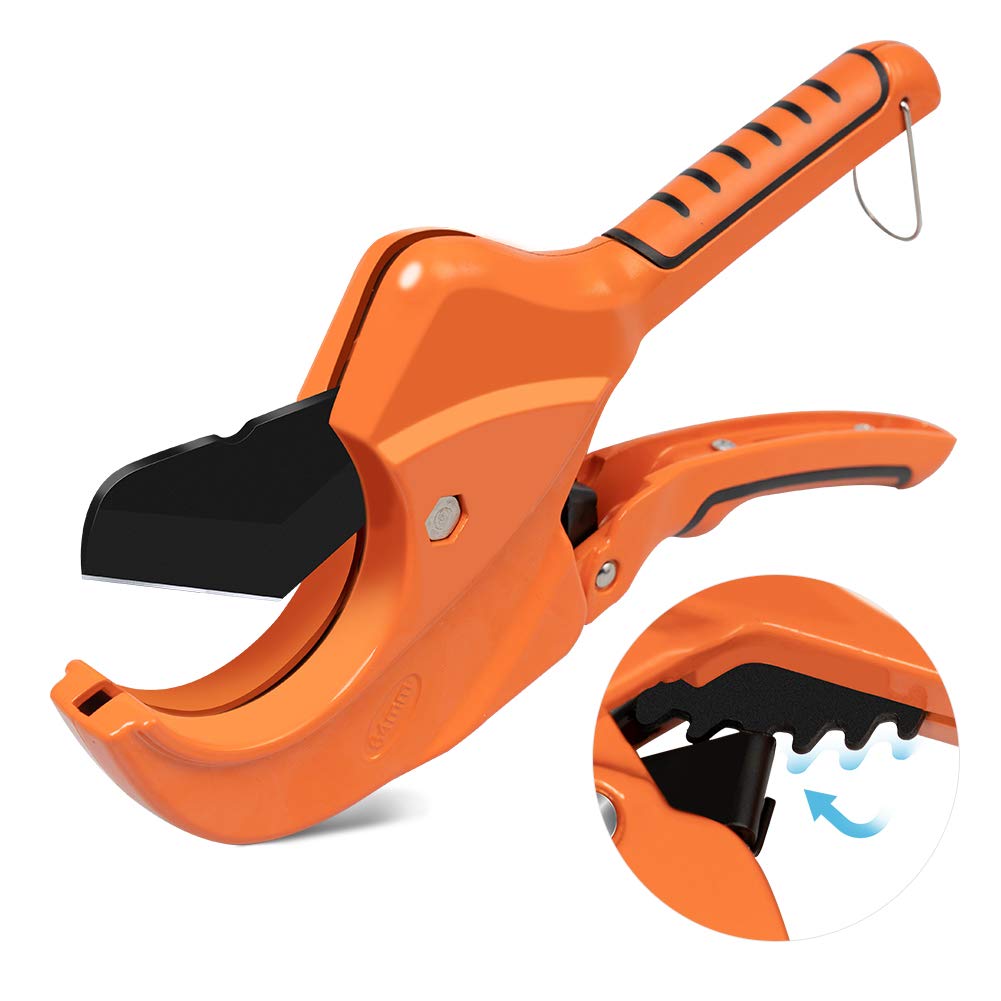 AIRAJ ratchet pipe cutter blade closeup showing SK5 steel for clean cuts
