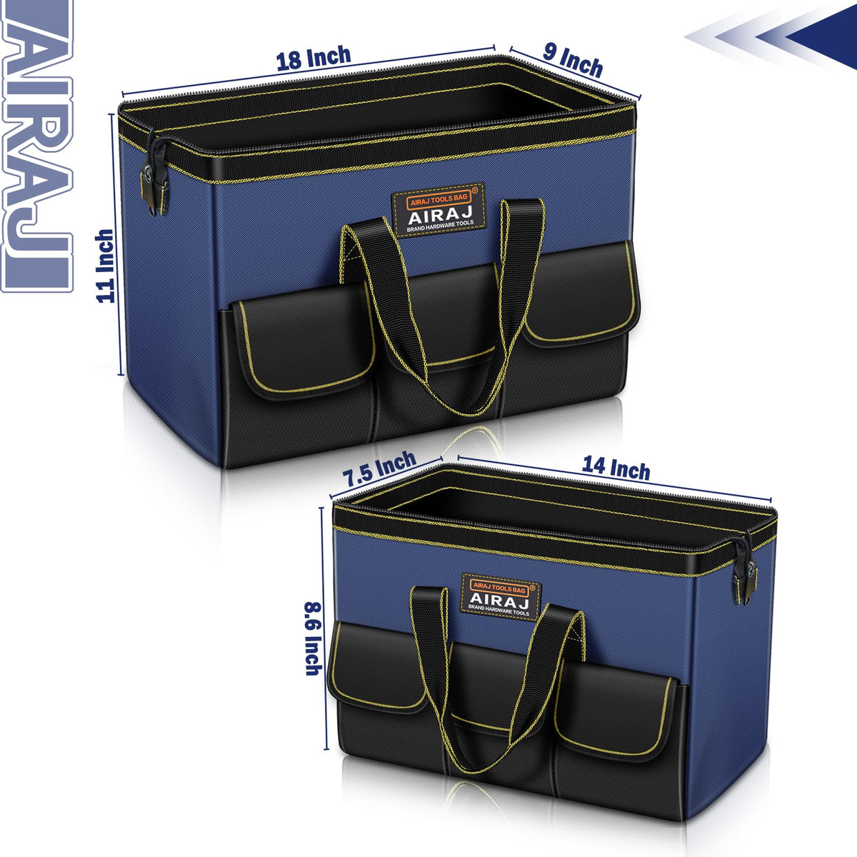 AIRAJ tool bag 14-inch wide-mouth ideal for compact DIY storage.