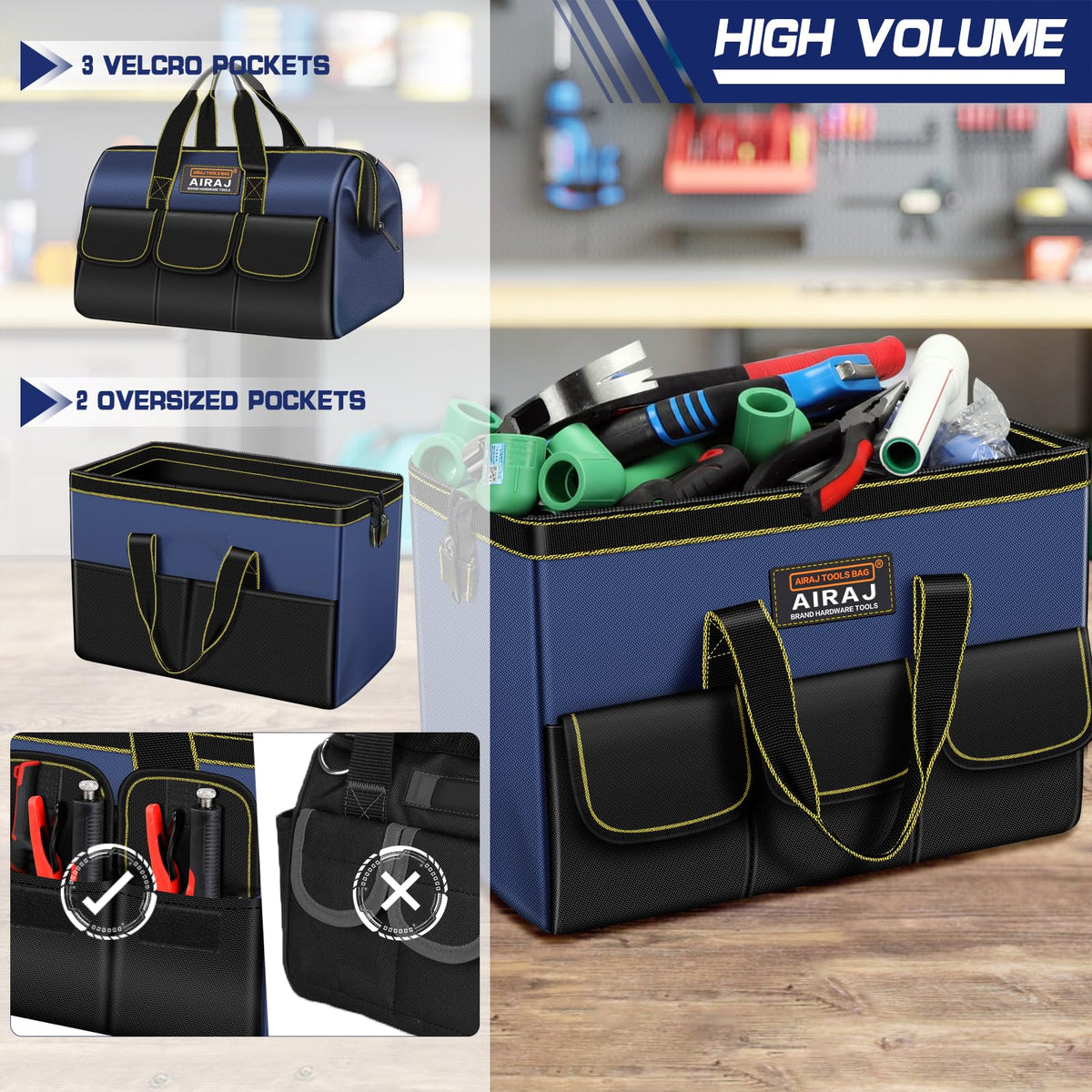 AIRAJ 16-inch bag with side access for fast tool retrieval