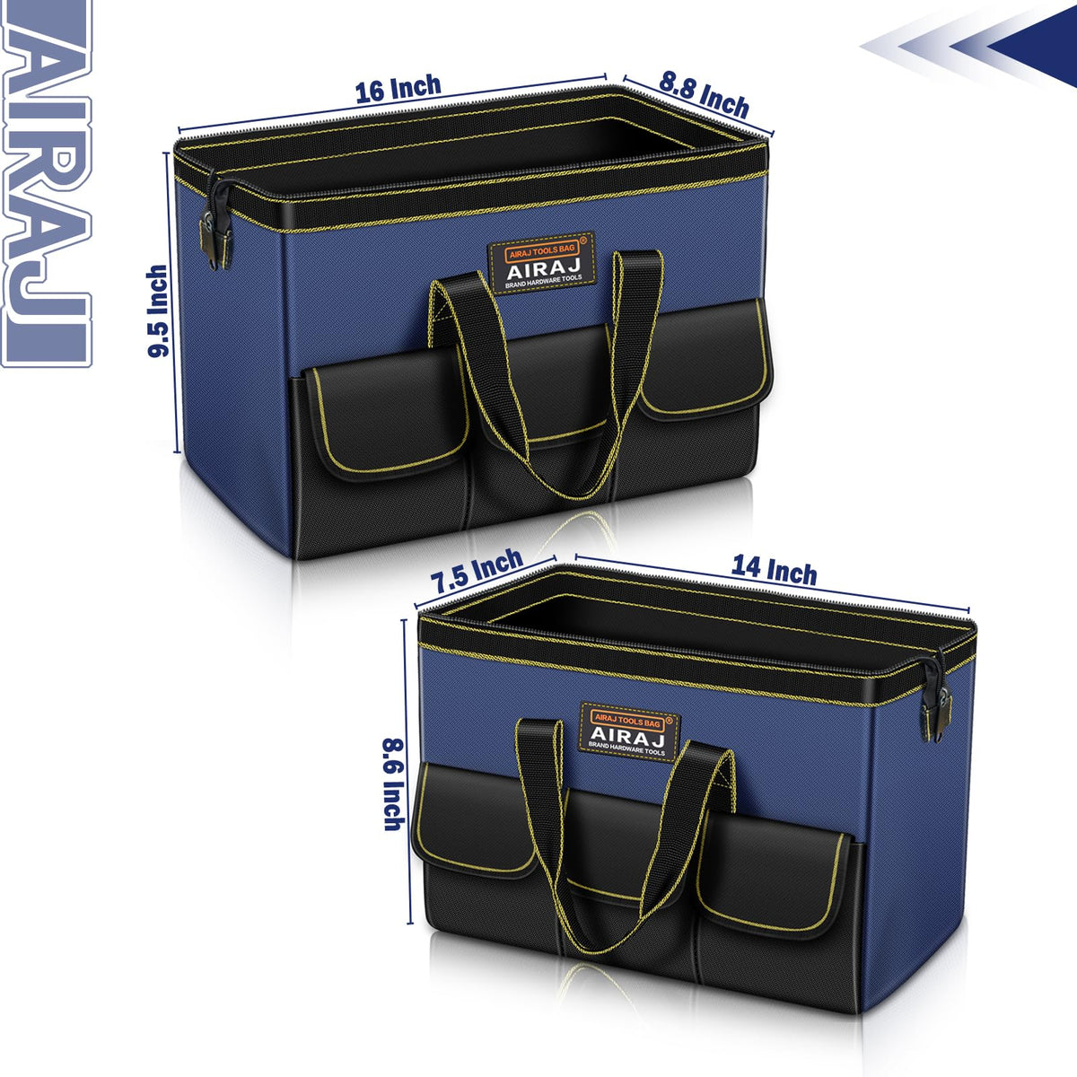 AIRAJ 16-inch wide-mouth tool bag keeps tools organized for garage tasks