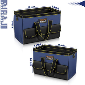 AIRAJ 16-inch wide-mouth tool bag keeps tools organized for garage tasks
