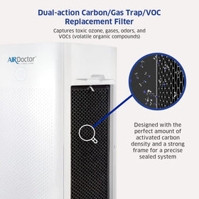 AirDoctor AD5000 carbon VOC filter controls cooking and pet odors.