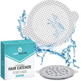 Aire Allure disposable drain hair catcher mesh sticker protects shower drain from clogs.