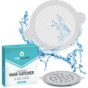 Aire Allure disposable drain hair catcher pad, peel-and-stick for clog prevention.