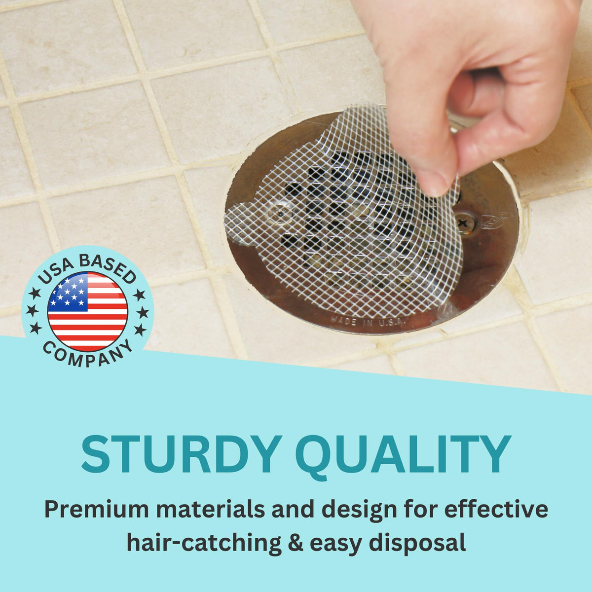 Aire Allure peel and stick drain cover uses waterproof adhesive for secure placement.