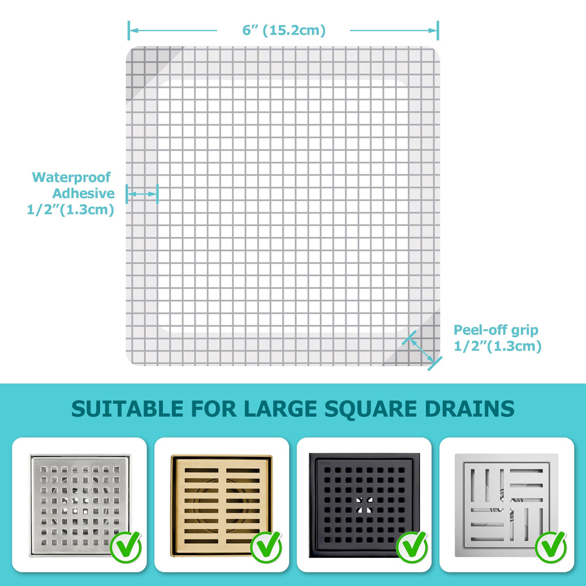 Aire Allure peel-and-stick adhesive ensures a secure fit on metal drains for steady use.