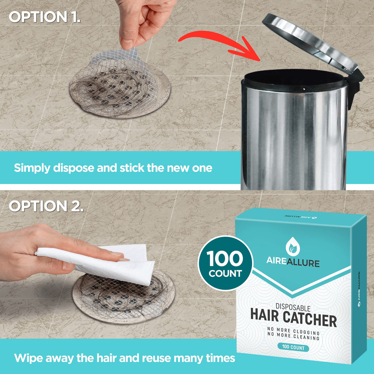 Aire Allure strong waterproof adhesive holds on metal plastic and tile surfaces.