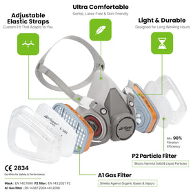 AirGearPro G-500 with A1P2 dust and gas filters installed for workspace protection.