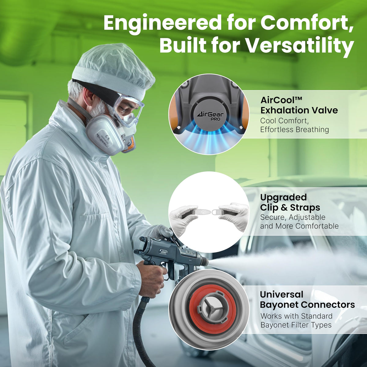 AirGearPro G-500 gas filter cartridges protecting against vapours in workshops.