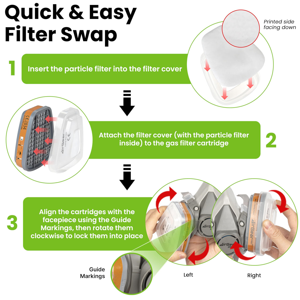 Lightweight AirGearPro G-500 reusable respirator design for all-day comfort.