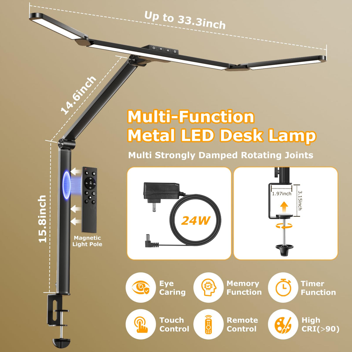Airlonv LED desk lamp with 360-degree base for precise light direction