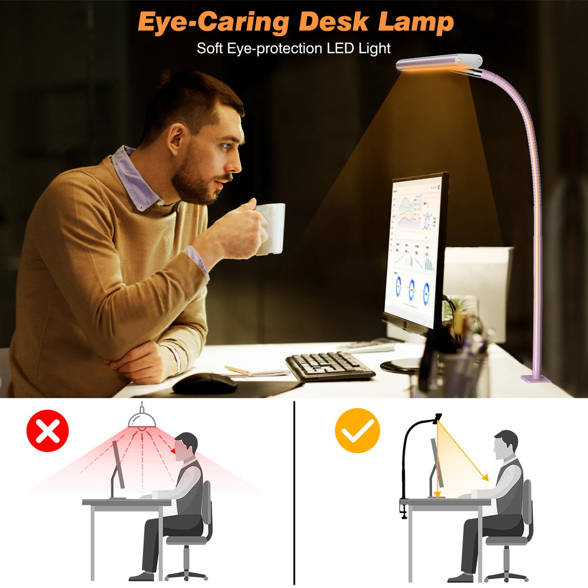 Airlonv pink desk lamp in a tidy office setup