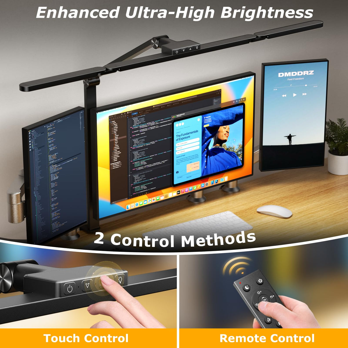 Airlonv LED desk lamp with three heads extended for wide desk coverage