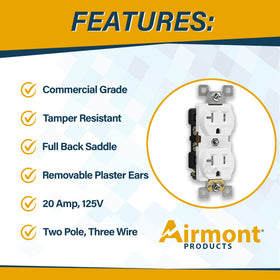 Airmont Products raised ground provision helps proper grounding in installs.