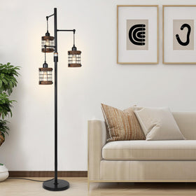 Airposta tall lamp provides warm ambient lighting for any room setup.