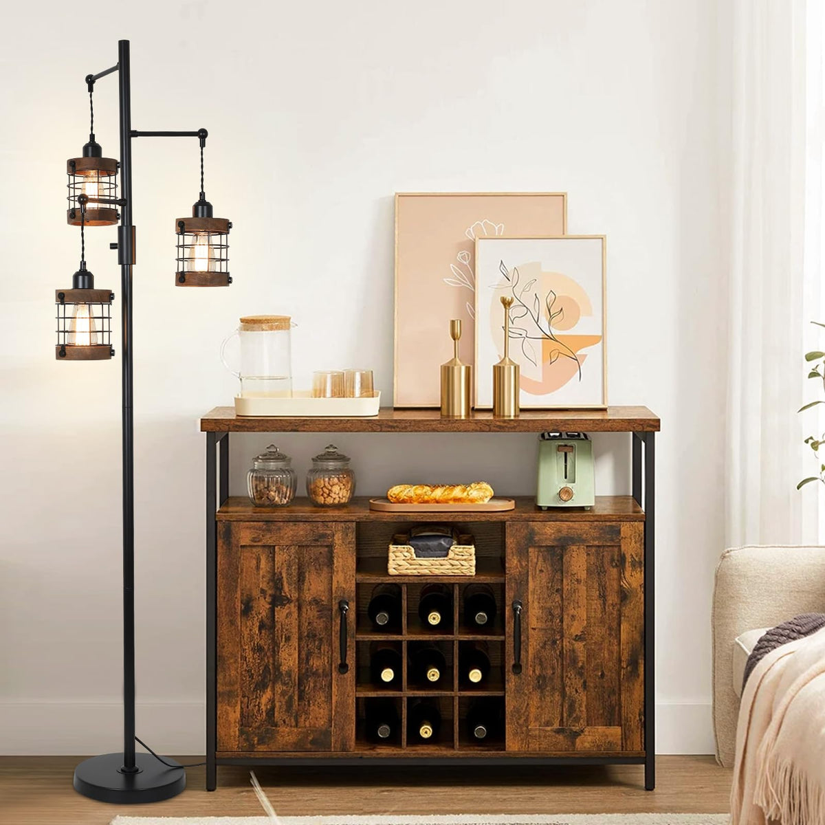 Airposta dimmable floor lamp offers adjustable brightness via rotary switch.