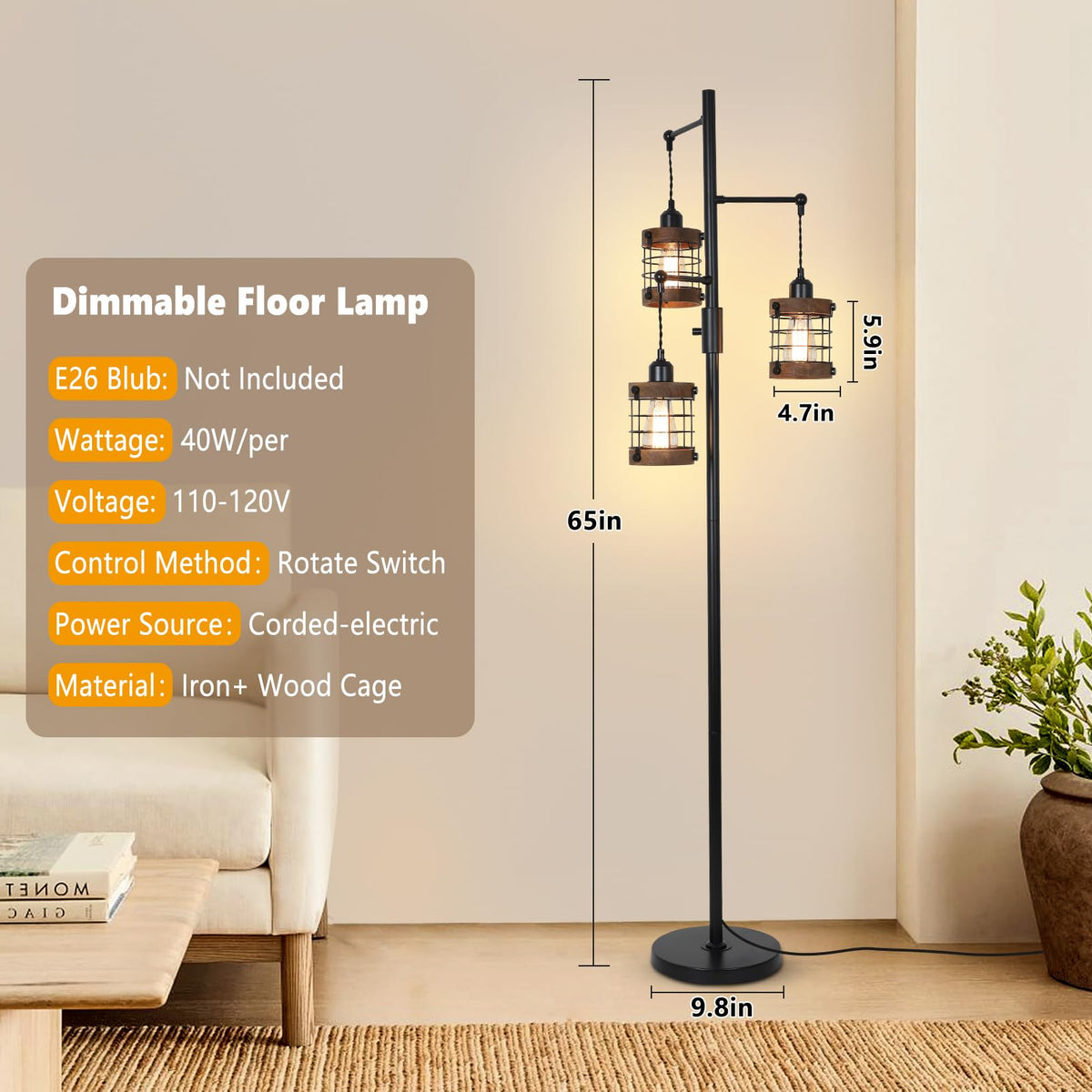 Airposta rustic black tall floor lamp features a sturdy metal base.