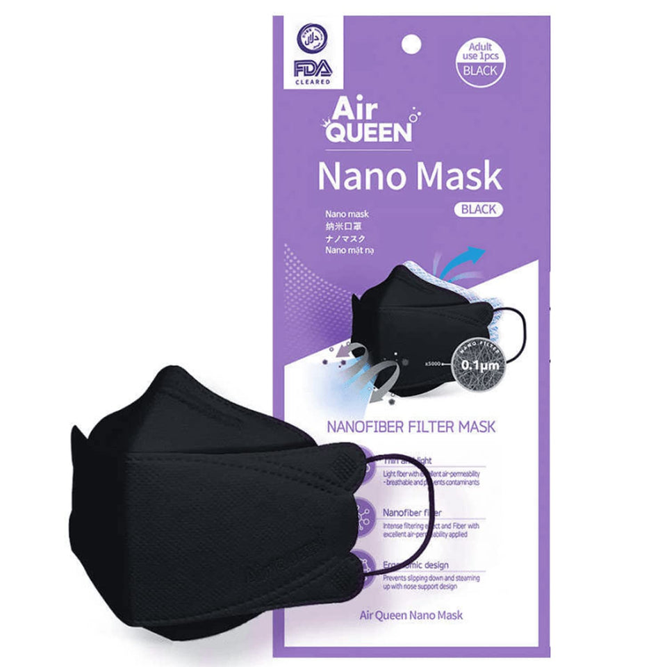 AirQueen 3-layer nano-filter mask in black pack-30 offers breathable daily wear.