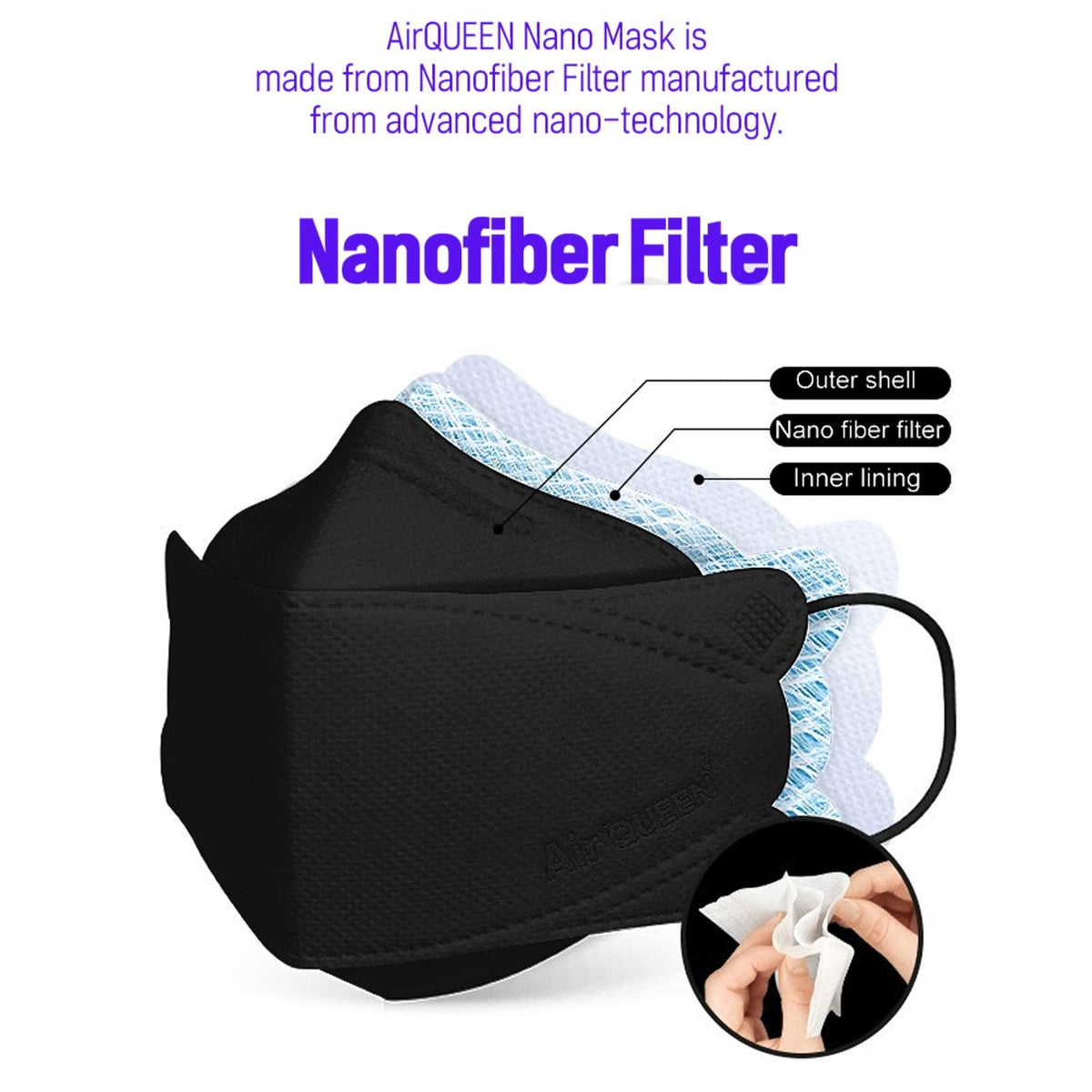 AirQueen lightweight breathable mask demonstrates comfortable all-day use.