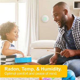 Airthings Wave Radon app sync displays real-time radon trends on smartphone.
