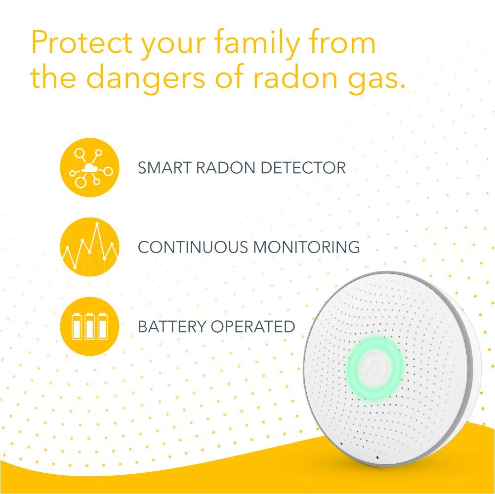 Airthings Wave Radon battery-powered placement frees wire-free monitoring.