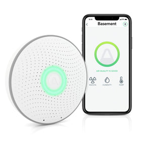 Airthings Wave Radon front view with color ring for quick air quality checks.