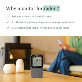 Airthings 325 Corentium Home 2 in basement setting monitors radon with portable convenience.