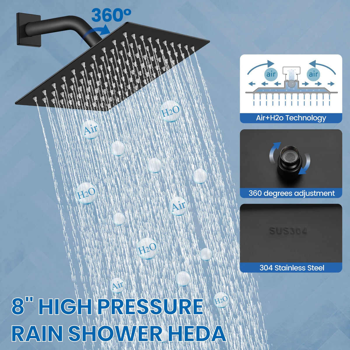 Airuida air-in tech rain shower enhances spray fullness and coverage