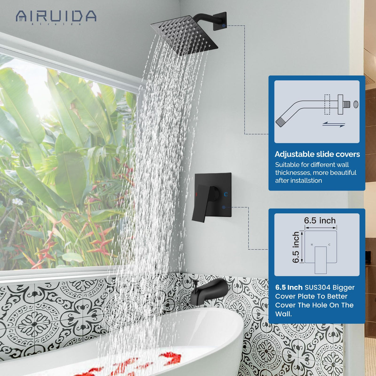 Airuida rectangular single-handle control for easy temperature and flow