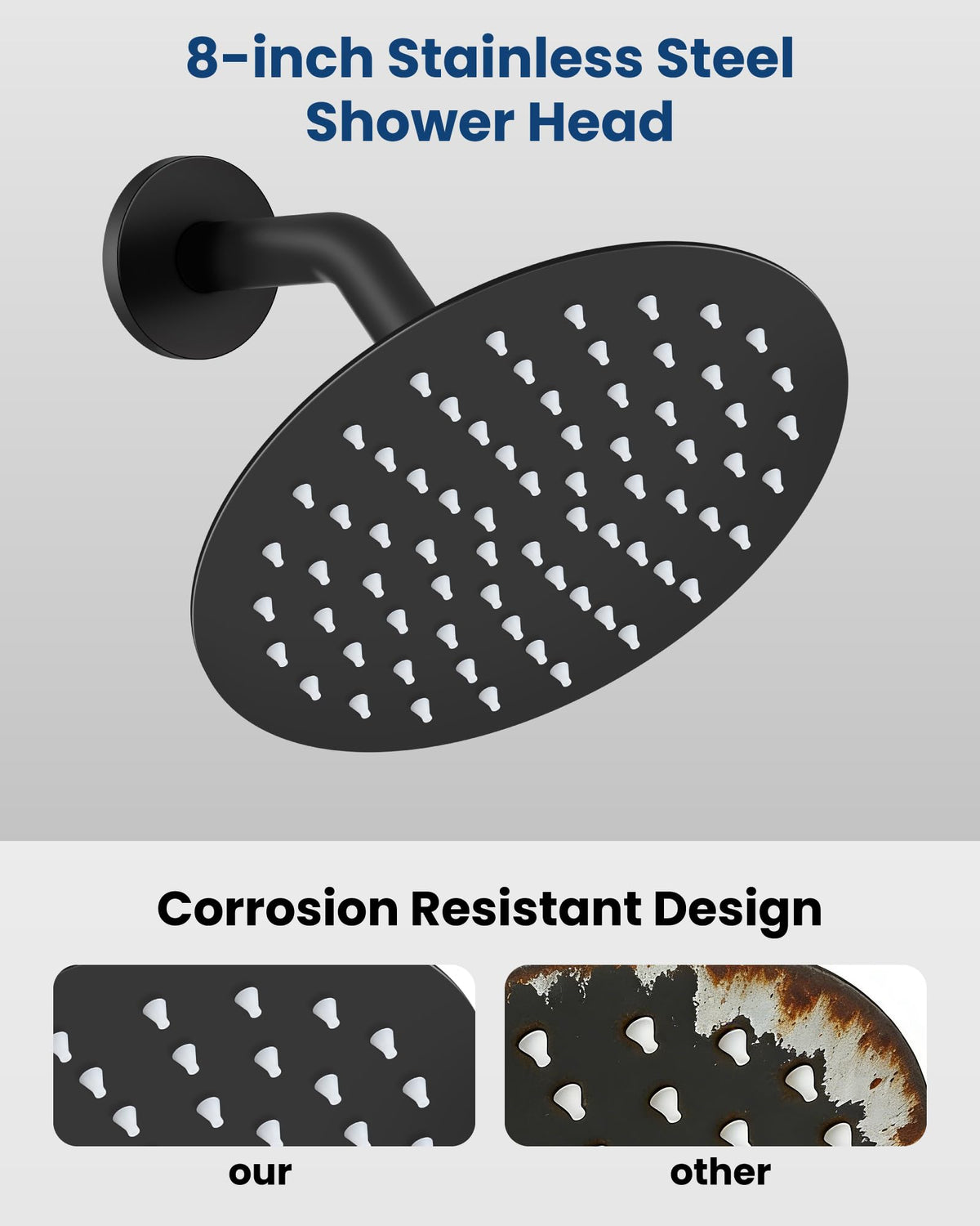 Airuida shower arm and trim shown for a seamless matte black look.