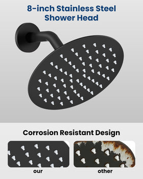 Airuida shower arm and trim shown for a seamless matte black look.