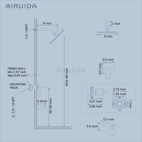 Airuida shower arm and head assembly provides flexible spray options.