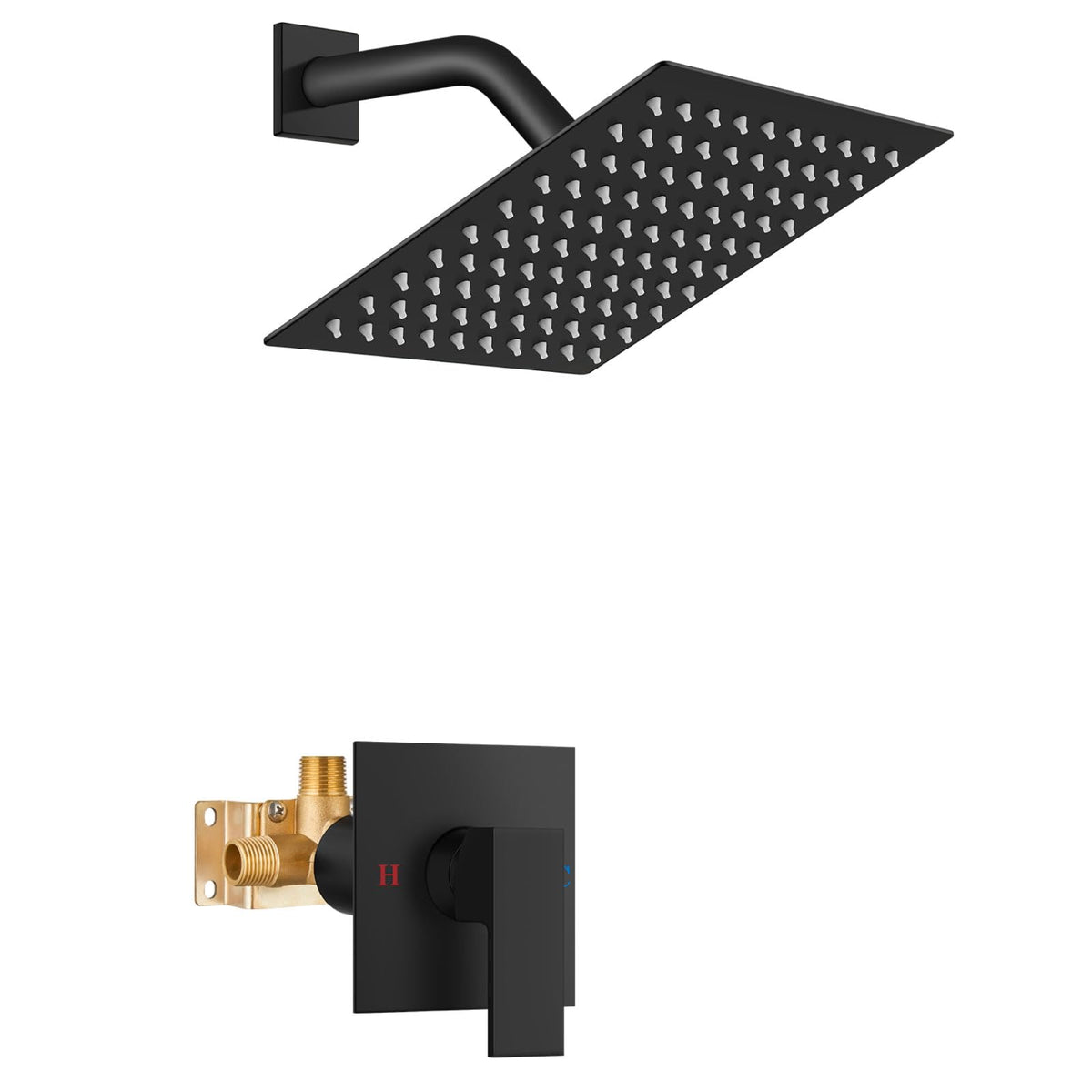 Airuida 8-inch square matte black rain head for a spa-like shower