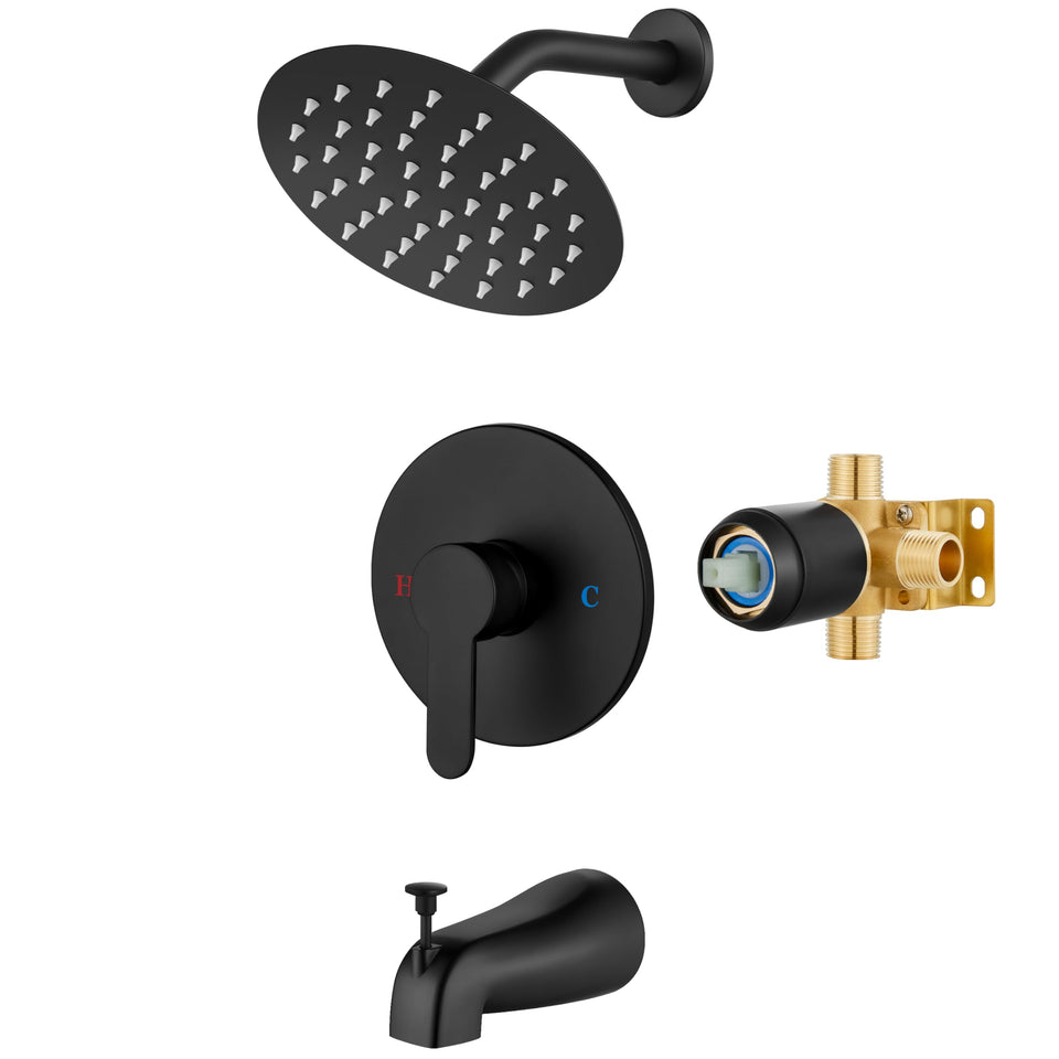 Airuida shower faucet set with a 6-inch round rainfall head for broad coverage.