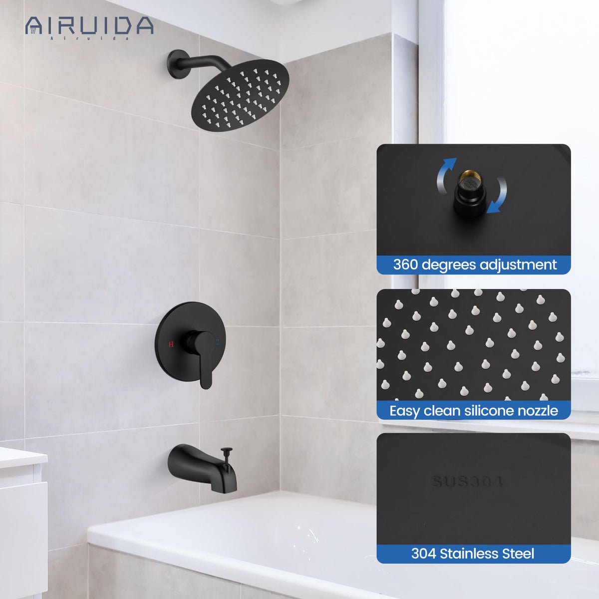 Airuida installation guide image demonstrates complete faucet set readiness.