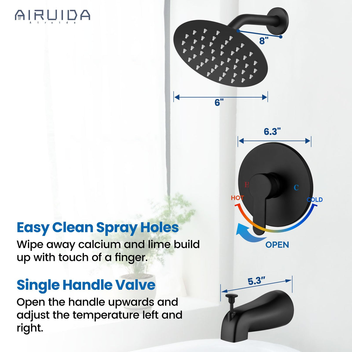 Airuida shower arm extends reach for comfortable bathing.