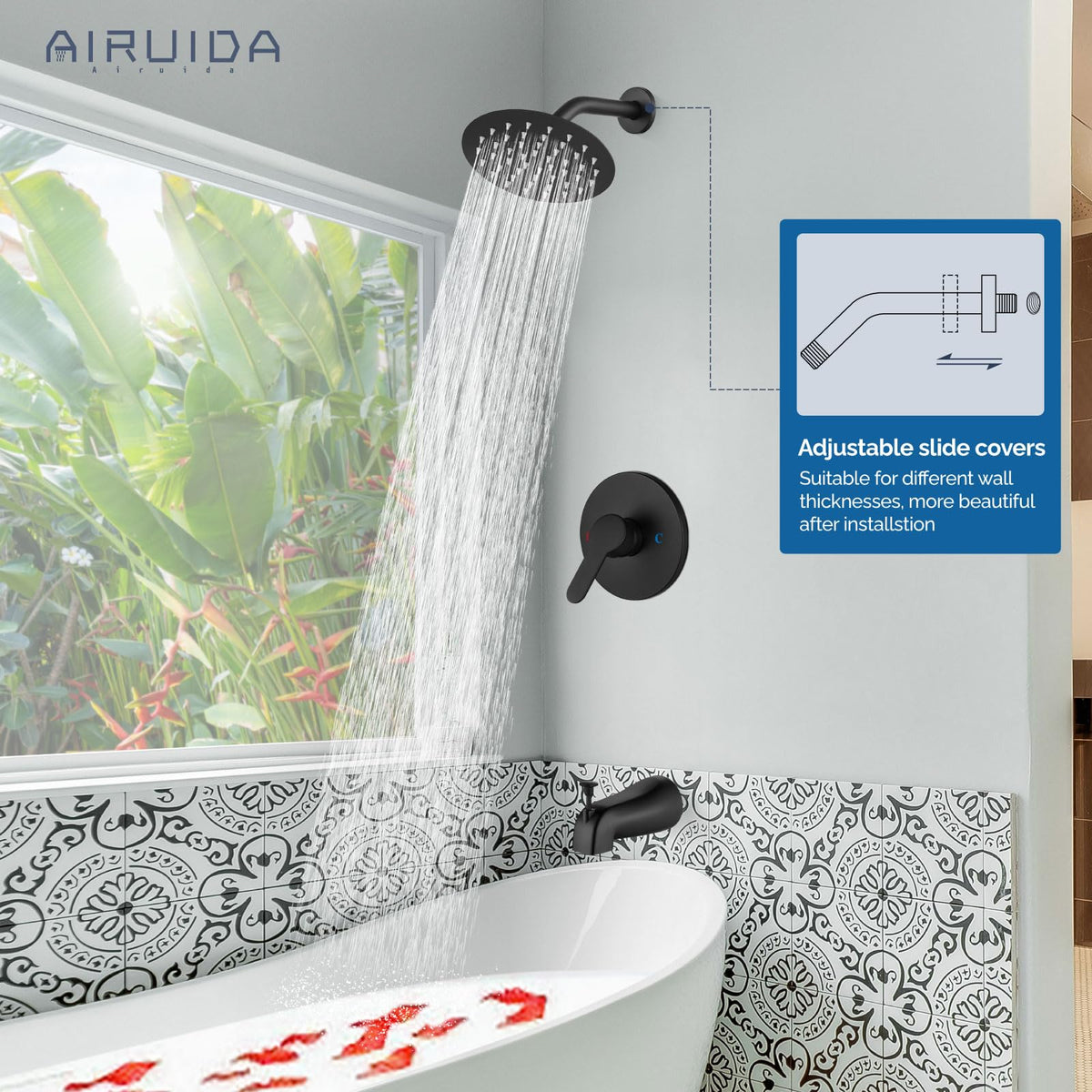 Airuida tub spout provides smooth water delivery for baths.