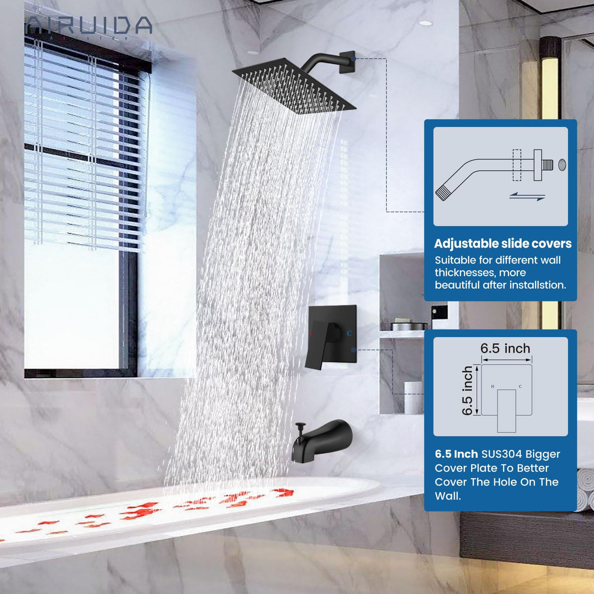 Airuida tub spout with 1/2 inch copper connection fits standard plumbing.
