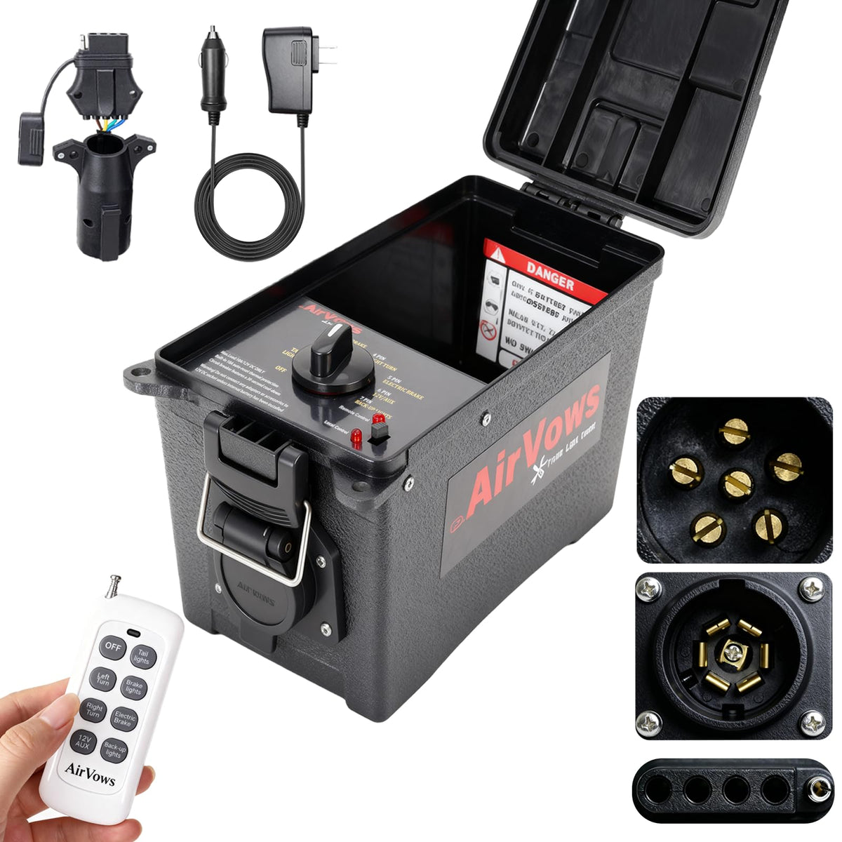 AirVows trailer light tester box with remote control enabling easy on-site testing
